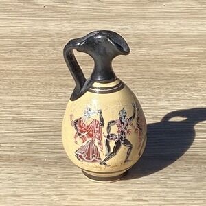 Vintage Miniature Greek Style Pottery Vase Amphora Black Handle Red Figures